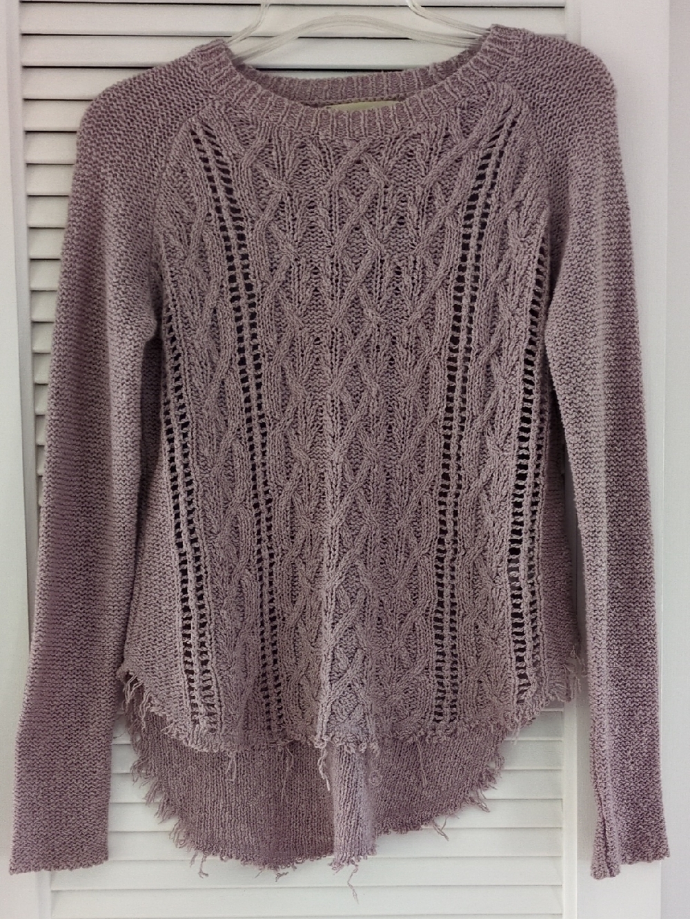 Kaisely Cotton Cableknit  Openwork Crewneck Sweater Sz S.  Dusty Mauve